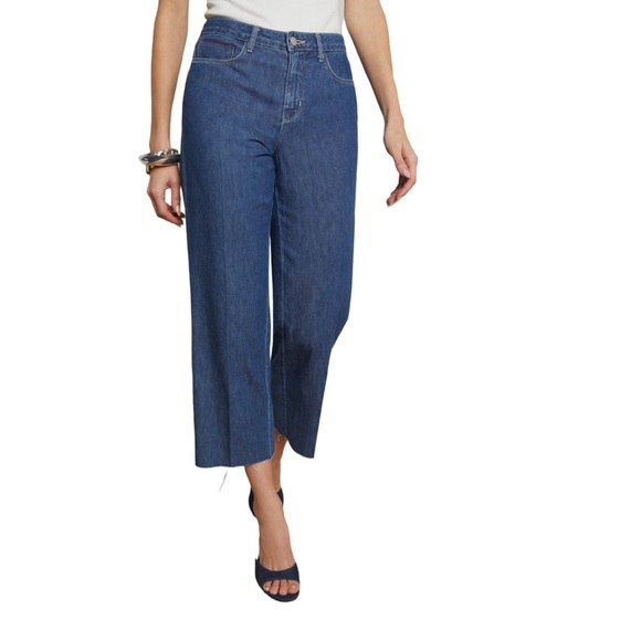 L'AGENCE Wanda Wide Leg High Rise Crop Uncut Hem Frisco Indigo Blue Wash Size 30 - Picture 1 of 11